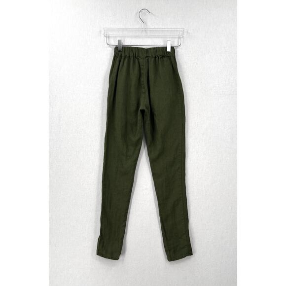 LINENFOX Nova Linen Trouser Womens XXS Olive Green Tapered Pull On Casual Beach - Picture 4 of 13